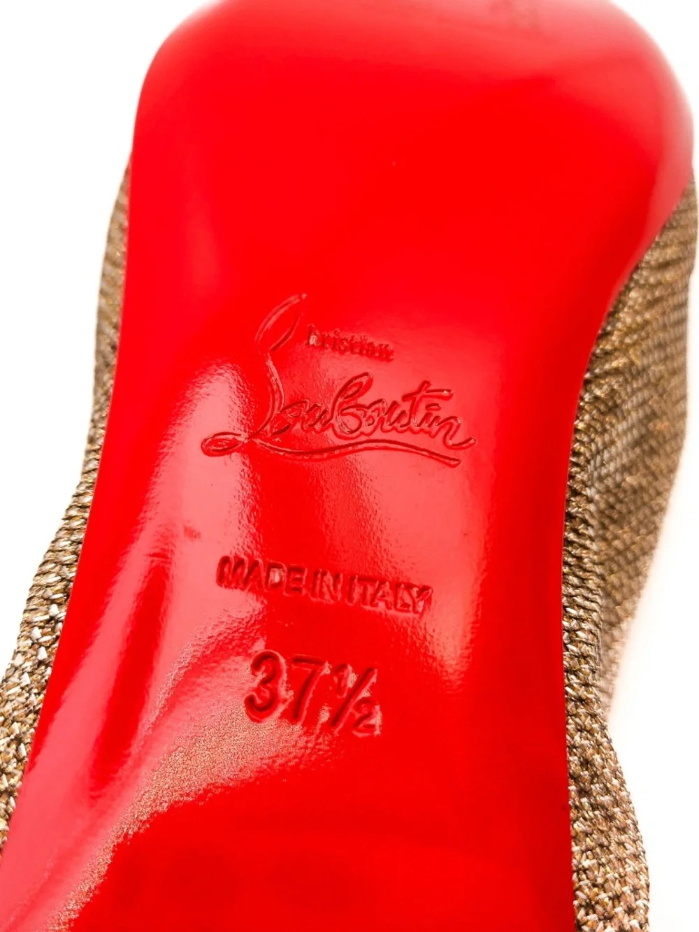 Christian Louboutin Gloriana Glittered Gold Fabric Ballet Bow Flats EU 37.5